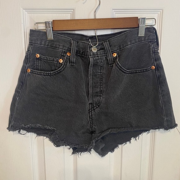 Levi's Pants - Levis 501 High Rise Denim Shorts Washed Black Gray Cutoff Button Fly Size 27